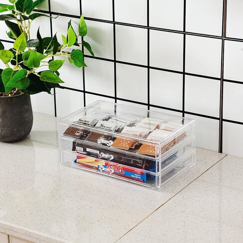 Cq أكريليك أرجواني التراص الفنون والحرف منظم التخزين مع درجين، 4.72 "أدراج منظم أكريليك طويل القامة، أدراج تنظيم بلاستيكية للغرور، حوض سفلي، خزائن المطبخ، الحمام in Kuwait