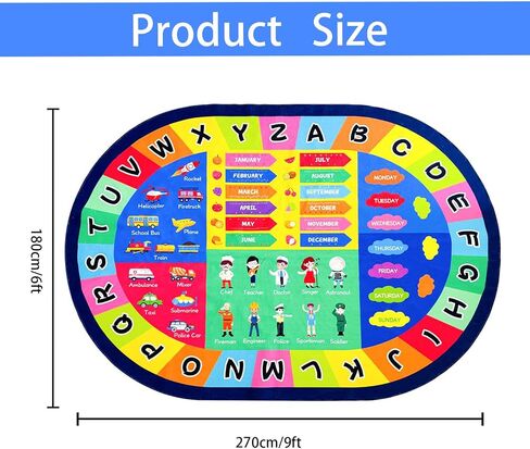 USTIDE Large Oval Kids Rug 4x6,ABC Alphabet Animals Educational Classroom Rug Non-Slip Play Mat Learning Area Rug for Bedroom Playroom Decor Rug in Kuwait