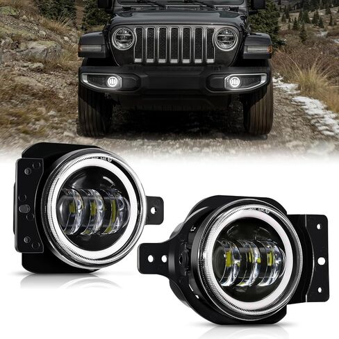 Auxbeam LED Fog Lights for 2018-2023 Jeep Wrangler JL JLU Gladiator JT Sport Sahara Rubicon, 4 Inch 30W Round Led Fog Lamp with Halo DRL & Amber Turn Signal in Saudi Arabia