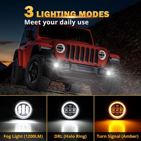 Auxbeam LED Fog Lights for 2018-2023 Jeep Wrangler JL JLU Gladiator JT Sport Sahara Rubicon, 4 Inch 30W Round Led Fog Lamp with Halo DRL & Amber Turn Signal in Saudi Arabia