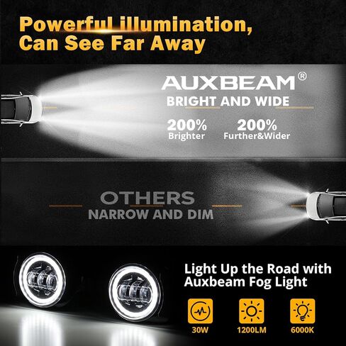 Auxbeam LED Fog Lights for 2018-2023 Jeep Wrangler JL JLU Gladiator JT Sport Sahara Rubicon, 4 Inch 30W Round Led Fog Lamp with Halo DRL & Amber Turn Signal in Saudi Arabia
