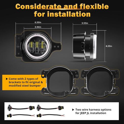 Auxbeam LED Fog Lights for 2018-2023 Jeep Wrangler JL JLU Gladiator JT Sport Sahara Rubicon, 4 Inch 30W Round Led Fog Lamp with Halo DRL & Amber Turn Signal in Saudi Arabia