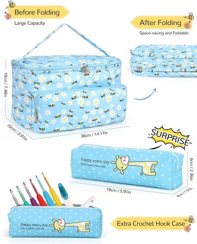 مجموعة أدوات الكروشيه للمبتدئين، مجموعة أدوات الكروشيه للمبتدئين للبالغين والأطفال لتعلم الكروشيه، مجموعة خيوط مثالية للمبتدئين - تتضمن حقيبة حياكة وخطاطيف كروشيه و20 قطعة من خيوط الكروشيه وإكسسوارات هدايا in Kuwait