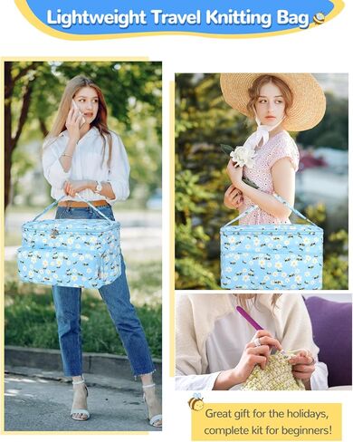 مجموعة أدوات الكروشيه للمبتدئين، مجموعة أدوات الكروشيه للمبتدئين للبالغين والأطفال لتعلم الكروشيه، مجموعة خيوط مثالية للمبتدئين - تتضمن حقيبة حياكة وخطاطيف كروشيه و20 قطعة من خيوط الكروشيه وإكسسوارات هدايا in Kuwait