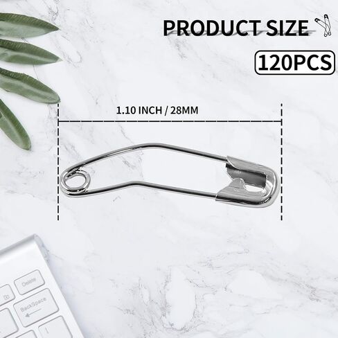 120 Pcs 1.1 inch / 28mm Curved Safety Pins, Quilting Pins Bent Safety Pins Basting Pins, Coiless Safety Pins Small Safety Pins for Clothes (Size 1) in Saudi Arabia