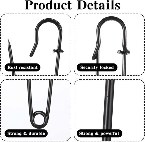 20 Pcs Large Safety Pins Heavy Duty 4" Large Safety Pins Heavy Duty Blanket Pins Oversized Safety Pins for Clothes Leather Canvas Blankets Crafts Skirts Kilts (Black) in Saudi Arabia