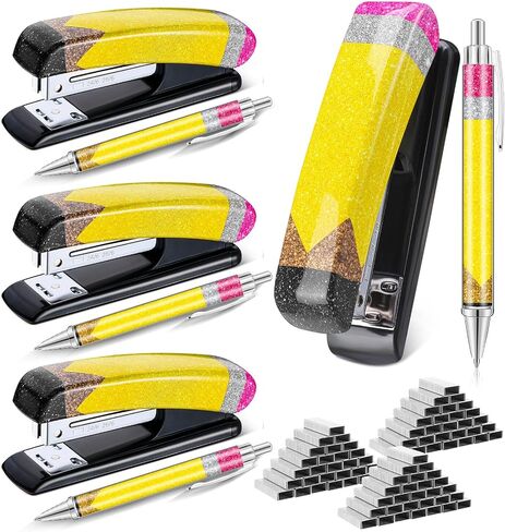 8 Pcs Glitter Pencil Stapler Ballpoint Pens Office Supplies Desk Accessories Teachers Appreciation Pen Gift Set Teacher Stapler with 4000 Pcs Staples for Teacher Office Supply Christmas Gifts in Kuwait