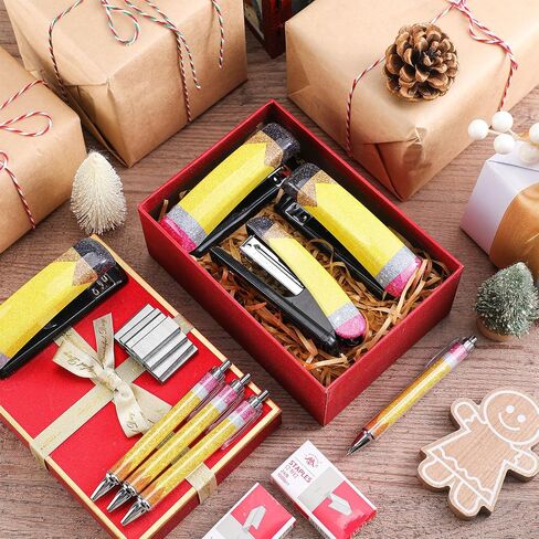 8 Pcs Glitter Pencil Stapler Ballpoint Pens Office Supplies Desk Accessories Teachers Appreciation Pen Gift Set Teacher Stapler with 4000 Pcs Staples for Teacher Office Supply Christmas Gifts in Kuwait