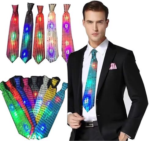 6PCS LED Sequin Necktie Electric Bright Light Up Men's Bow Ties Women Kids Flashing Bowties Glow Party Rave Festival School in Saudi Arabia