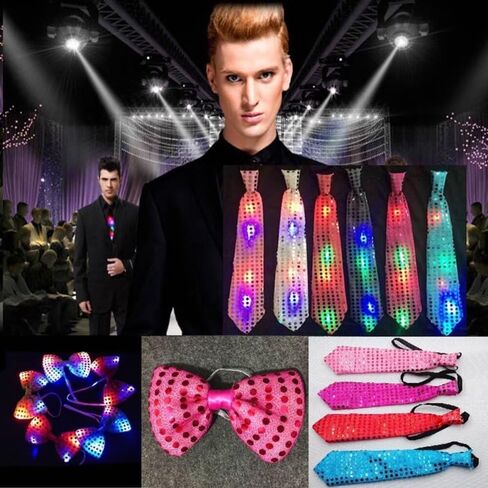6PCS LED Sequin Necktie Electric Bright Light Up Men's Bow Ties Women Kids Flashing Bowties Glow Party Rave Festival School in Saudi Arabia
