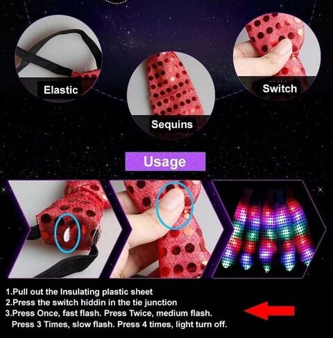 6PCS LED Sequin Necktie Electric Bright Light Up Men's Bow Ties Women Kids Flashing Bowties Glow Party Rave Festival School in Saudi Arabia