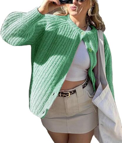 Bocymolay Women’s Cardigan Sweaters Casual Button Down Crewneck Knitted Jacket Loose Fall Chunky Outwear in Saudi Arabia