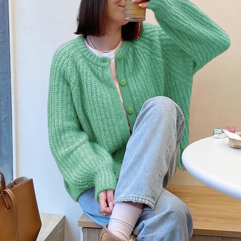 Bocymolay Women’s Cardigan Sweaters Casual Button Down Crewneck Knitted Jacket Loose Fall Chunky Outwear in Saudi Arabia