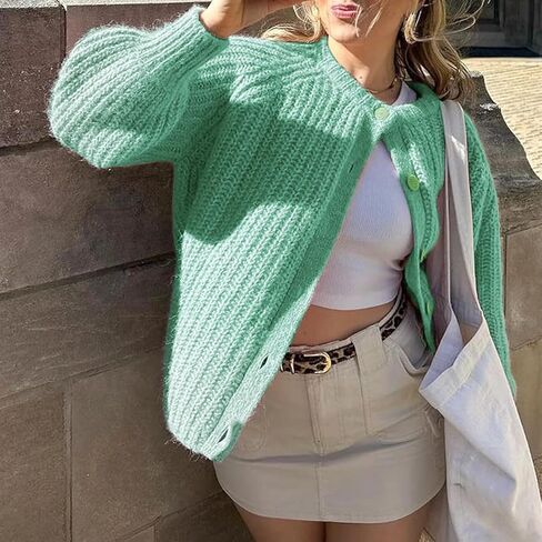 Bocymolay Women’s Cardigan Sweaters Casual Button Down Crewneck Knitted Jacket Loose Fall Chunky Outwear in Saudi Arabia