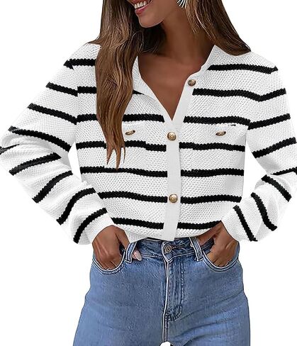 Zeagoo Womens Knit Cardigan Sweaters Button Down Shirts Long Sleeve Crew Neck Ribbed Knit Blouse Open Front Work Tops in Saudi Arabia