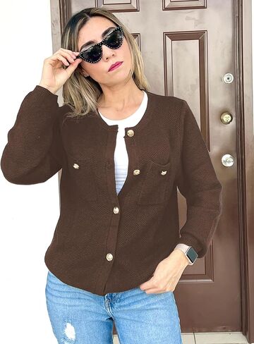 Zeagoo Womens Knit Cardigan Sweaters Button Down Shirts Long Sleeve Crew Neck Ribbed Knit Blouse Open Front Work Tops in Saudi Arabia