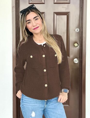 Zeagoo Womens Knit Cardigan Sweaters Button Down Shirts Long Sleeve Crew Neck Ribbed Knit Blouse Open Front Work Tops in Saudi Arabia
