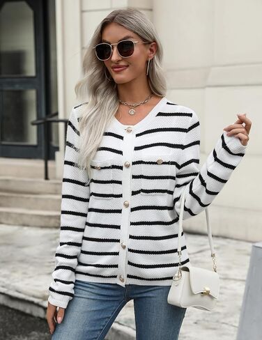 Zeagoo Womens Knit Cardigan Sweaters Button Down Shirts Long Sleeve Crew Neck Ribbed Knit Blouse Open Front Work Tops in Saudi Arabia