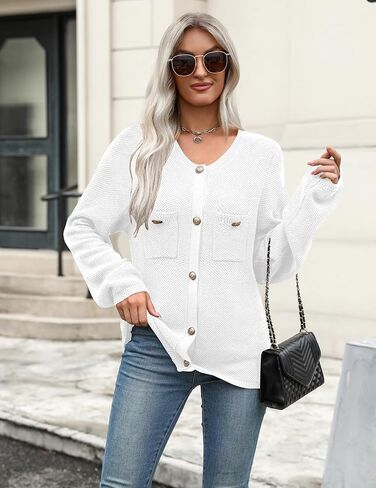 Zeagoo Womens Knit Cardigan Sweaters Button Down Shirts Long Sleeve Crew Neck Ribbed Knit Blouse Open Front Work Tops in Saudi Arabia