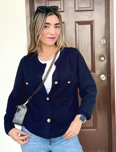 سترة صوفية نسائية من Zeagoo بأزرار سفلية وأكمام طويلة ورقبة دائرية وبلوزة محبوكة ومفتوحة من الأمام in Saudi Arabia