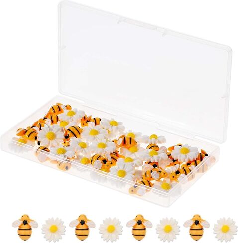50 Pcs Tiny Resin Bees Daisy Flower Flatback Resin Charms Craft Bees Flower Ornaments with Storage Box Mini Resin Honey Bees for Crafts Bee Decor for DIY Crafts Wreath Party Home Decoration in Saudi Arabia