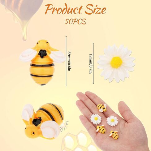 50 Pcs Tiny Resin Bees Daisy Flower Flatback Resin Charms Craft Bees Flower Ornaments with Storage Box Mini Resin Honey Bees for Crafts Bee Decor for DIY Crafts Wreath Party Home Decoration in Saudi Arabia