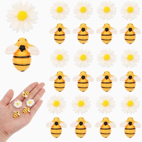 50 Pcs Tiny Resin Bees Daisy Flower Flatback Resin Charms Craft Bees Flower Ornaments with Storage Box Mini Resin Honey Bees for Crafts Bee Decor for DIY Crafts Wreath Party Home Decoration in Saudi Arabia