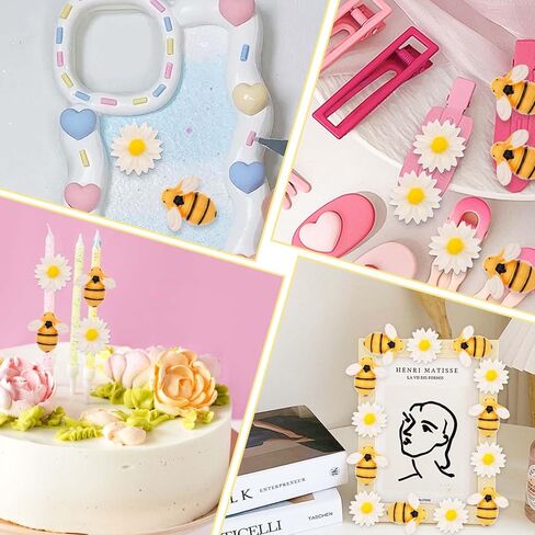 50 Pcs Tiny Resin Bees Daisy Flower Flatback Resin Charms Craft Bees Flower Ornaments with Storage Box Mini Resin Honey Bees for Crafts Bee Decor for DIY Crafts Wreath Party Home Decoration in Saudi Arabia