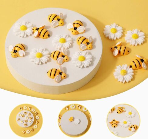 50 Pcs Tiny Resin Bees Daisy Flower Flatback Resin Charms Craft Bees Flower Ornaments with Storage Box Mini Resin Honey Bees for Crafts Bee Decor for DIY Crafts Wreath Party Home Decoration in Saudi Arabia