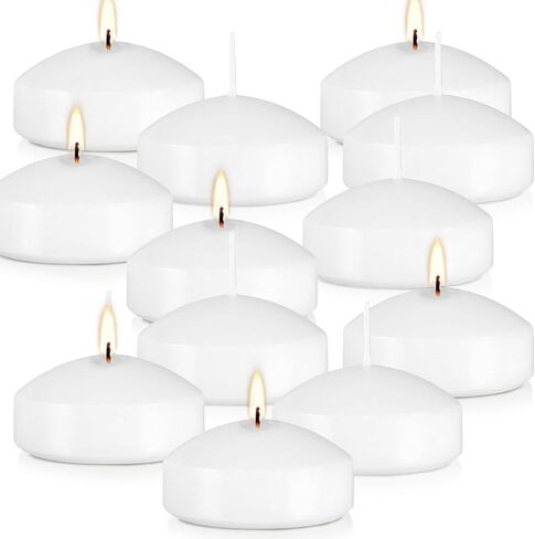 10 Hour Floating Candles, 3'' White Unscented Dripless Wax Discs, for Cylinder Vases, Centerpieces at Wedding, Party, Pool, Holiday (24 Set) in Kuwait