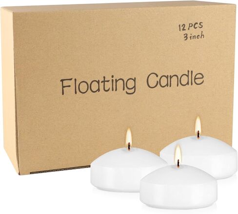 10 Hour Floating Candles, 3'' White Unscented Dripless Wax Discs, for Cylinder Vases, Centerpieces at Wedding, Party, Pool, Holiday (24 Set) in Kuwait