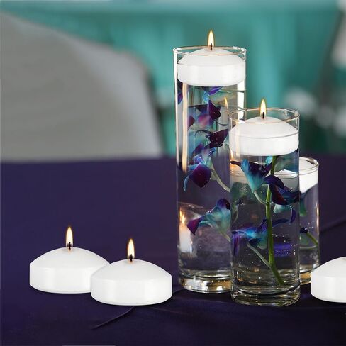 10 Hour Floating Candles, 3'' White Unscented Dripless Wax Discs, for Cylinder Vases, Centerpieces at Wedding, Party, Pool, Holiday (24 Set) in Kuwait