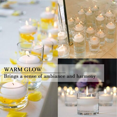 10 Hour Floating Candles, 3'' White Unscented Dripless Wax Discs, for Cylinder Vases, Centerpieces at Wedding, Party, Pool, Holiday (24 Set) in Kuwait