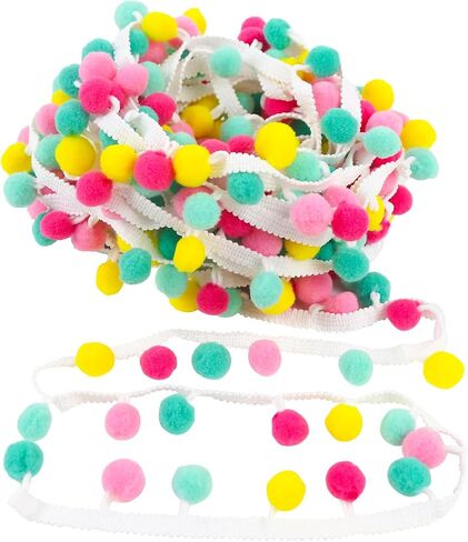 10 Yards Pom Pom Trim Fringe Trim Ball Ribbon Rainbow Pom Poms Lace Tassel for DIY Sewing Crafts 15mm Ball in Saudi Arabia