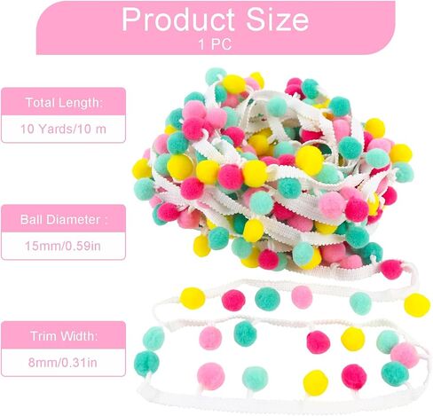 10 Yards Pom Pom Trim Fringe Trim Ball Ribbon Rainbow Pom Poms Lace Tassel for DIY Sewing Crafts 15mm Ball in Saudi Arabia