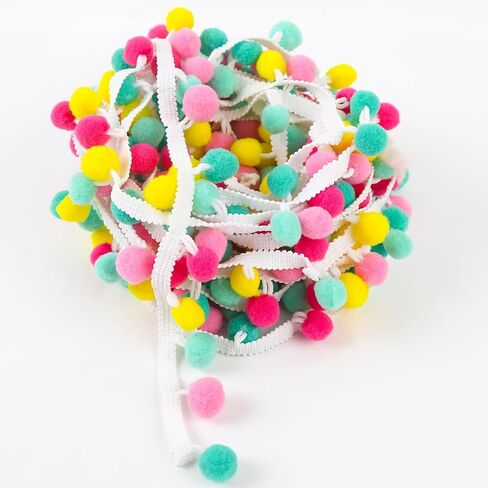 10 Yards Pom Pom Trim Fringe Trim Ball Ribbon Rainbow Pom Poms Lace Tassel for DIY Sewing Crafts 15mm Ball in Saudi Arabia