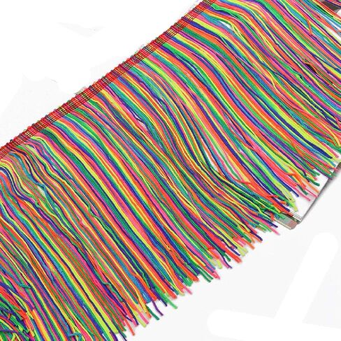Yalulu 78.7inch x 7.8inch Polyester Fringe Fibre Tassel Lace Trim Tassel Fringe Trimming for DIY Latin Dress Stage Clothes Accessories (Rainbow) in Kuwait