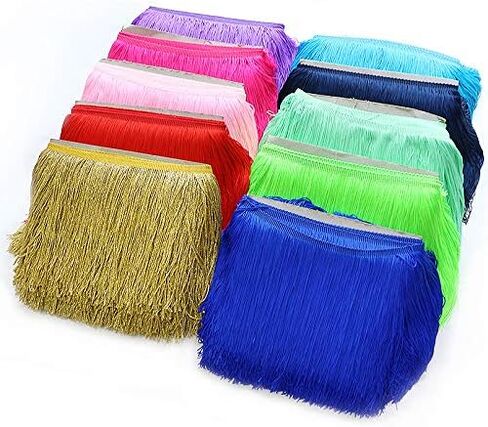 Yalulu 78.7inch x 7.8inch Polyester Fringe Fibre Tassel Lace Trim Tassel Fringe Trimming for DIY Latin Dress Stage Clothes Accessories (Rainbow) in Kuwait