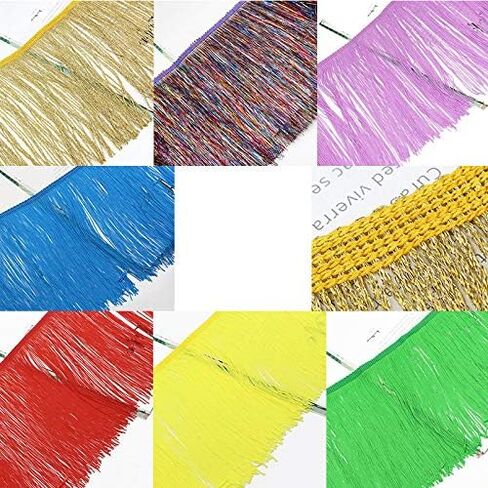 Yalulu 78.7inch x 7.8inch Polyester Fringe Fibre Tassel Lace Trim Tassel Fringe Trimming for DIY Latin Dress Stage Clothes Accessories (Rainbow) in Kuwait