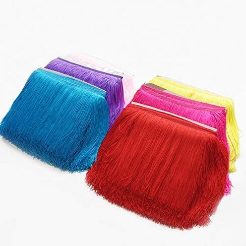 Yalulu 78.7inch x 7.8inch Polyester Fringe Fibre Tassel Lace Trim Tassel Fringe Trimming for DIY Latin Dress Stage Clothes Accessories (Rainbow) in Kuwait