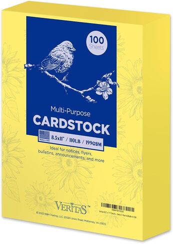 Veritas Cardstock Printer Paper, White Copy Paper, 8.5" x 11" Computer Paper, 110lb/199gsm Multi-Purpose paper, 100 Sheets Card Stock, Made in USA in Kuwait