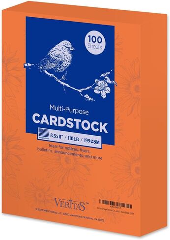 Veritas Cardstock Printer Paper, White Copy Paper, 8.5" x 11" Computer Paper, 110lb/199gsm Multi-Purpose paper, 100 Sheets Card Stock, Made in USA in Kuwait