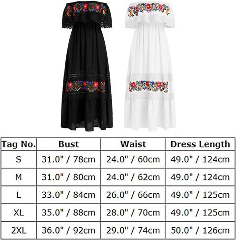 Mexican Dress for Women Floral Embroidery Maxi Off-Shoulder Ruffle Sleeveless Traditional Fiesta Dresses in Kuwait