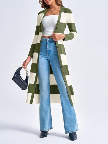 Saodimallsu Womens Striped Sweater Dress Button V Neck Long Sleeve Knit Fall Trendy Bodycon Midi Dresses Cardigans in Kuwait