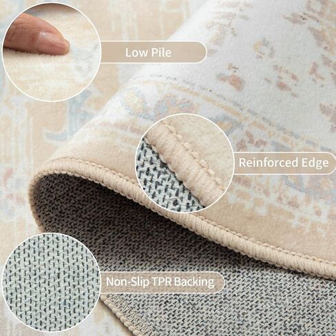 BESTSWEETIE Area Rugs 8x10 Rugs, Washable Rugs 8x10 Area Rug, Non Slip Water Repellent Floor Carpet, Low Pile Doormat Soft Vintage Rug for Living Room Bedroom Dinning Room Nursery Indoor-Cream in Saudi Arabia