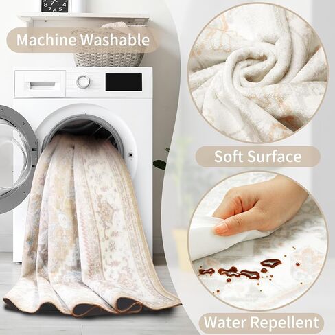 BESTSWEETIE Area Rugs 8x10 Rugs, Washable Rugs 8x10 Area Rug, Non Slip Water Repellent Floor Carpet, Low Pile Doormat Soft Vintage Rug for Living Room Bedroom Dinning Room Nursery Indoor-Cream in Saudi Arabia