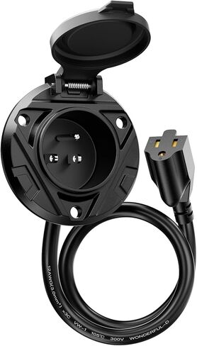 قابس شاحن مدخل الطاقة RV Shore، قابس منفذ تيار متردد 15 أمبير، مقبس مدخل طاقة 125 فولت، غطاء زنبركي مقاوم للماء، صندوق مقبس كهربائي RV مع سلك تمديد خارجي متكامل 20 بوصة لقابس RV in Kuwait