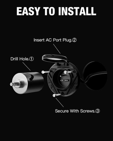 قابس شاحن مدخل الطاقة RV Shore، قابس منفذ تيار متردد 15 أمبير، مقبس مدخل طاقة 125 فولت، غطاء زنبركي مقاوم للماء، صندوق مقبس كهربائي RV مع سلك تمديد خارجي متكامل 20 بوصة لقابس RV in Kuwait