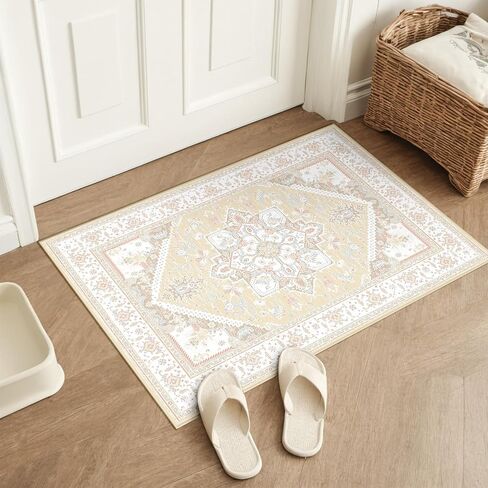 BESTSWEETIE Area Rugs 8x10 Rugs, Washable Rugs 8x10 Area Rug, Non Slip Water Repellent Floor Carpet, Low Pile Doormat Soft Vintage Rug for Living Room Bedroom Dinning Room Nursery Indoor-Cream in Saudi Arabia