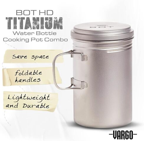 Vargo Titanium BOT XL |1.1L Camp Cooking Pot | Nests Standard Isobutane Fuel Canisters | Water-tight Lid | Weight: 5.5 oz (156g) in Kuwait